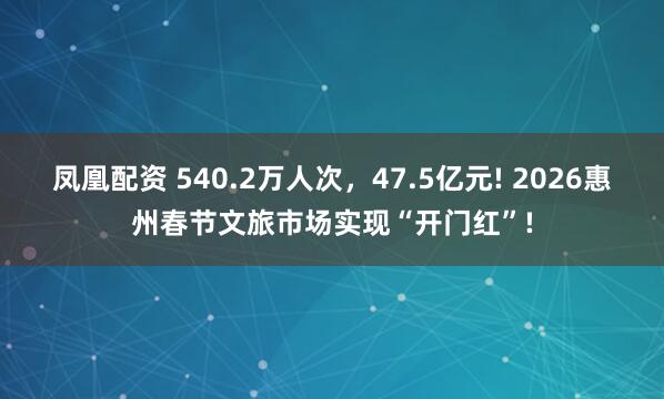 凤凰配资 540.2万人次，47.5亿元! 2026惠州春节文旅市场实现“开门红”!